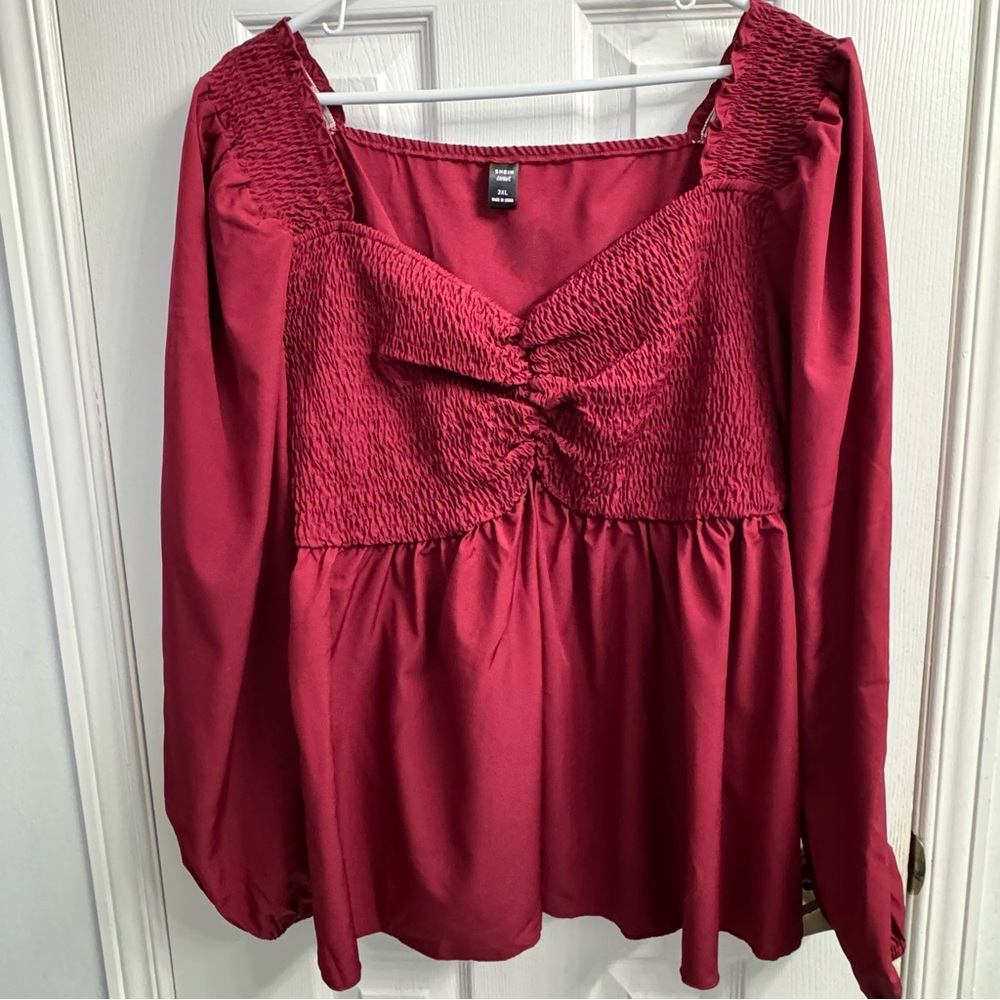 SHEIN Women's Red Smocked Long Sleeve Blouse - 2XL - NWOT
